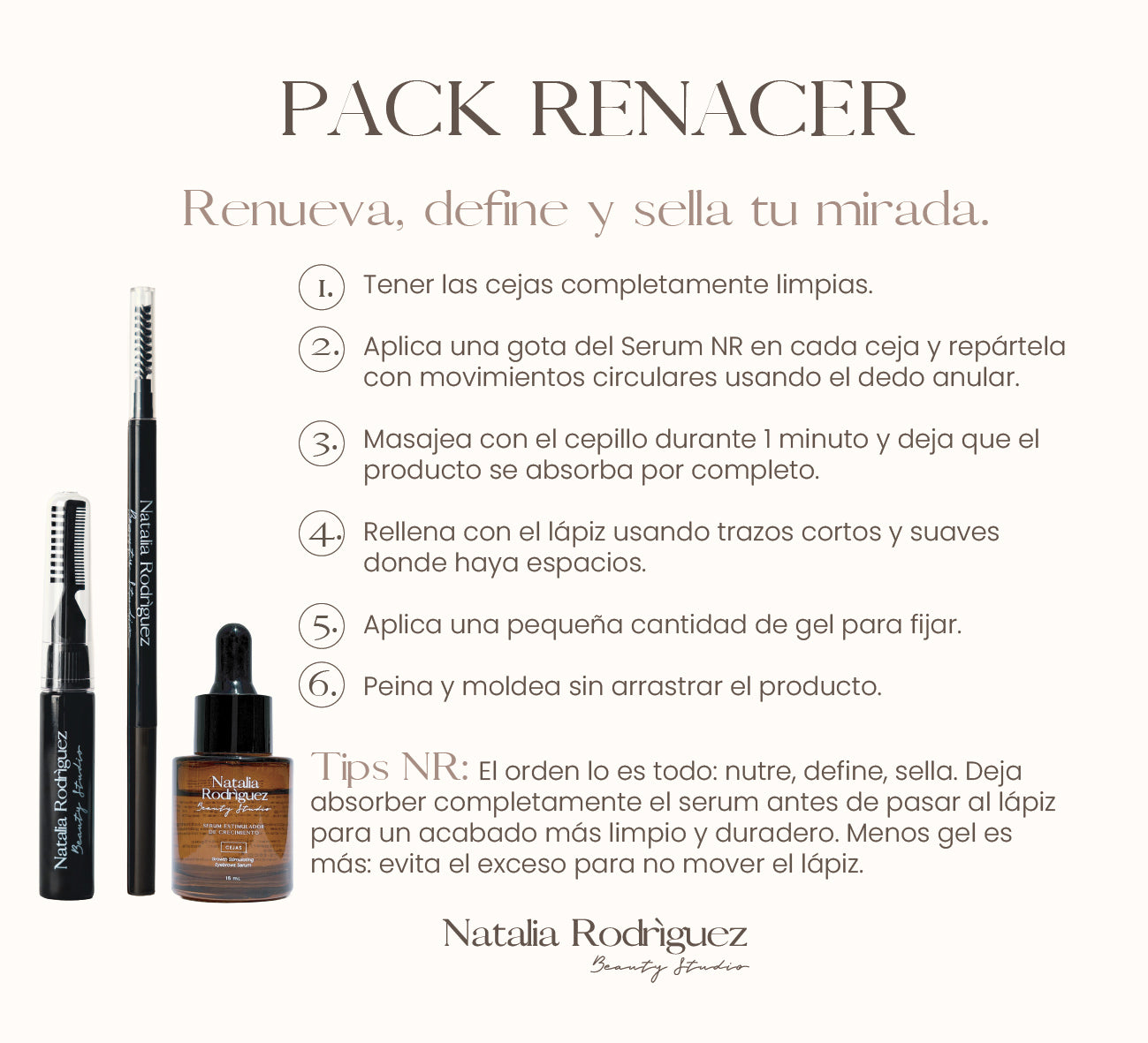 Pack Renacer NR — Sérum + Gel + Lápiz de Cejas Natural Colombia